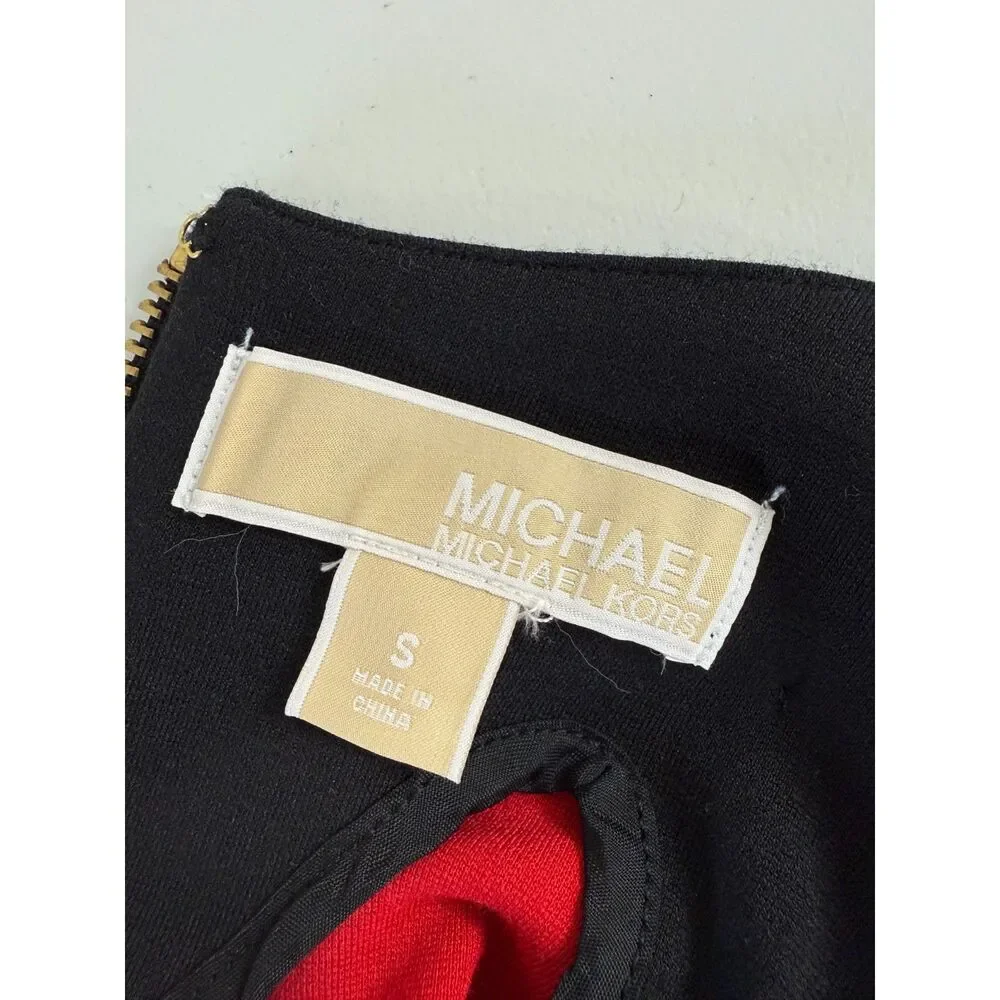 Michael Kors Women's Sleeveless Dress Red Black Polyester Viscose Size S Small